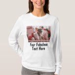 Camiseta Agregar foto y texto personalizado manga larga<br><div class="desc">Crea tus propios regalos de appareil únicos, agrega foto y texto en esta camiseta blanca personalizada de manga larga para mujeres. Fácilmente crea tu propio diseño de camiseta genial. La camiseta personalizada también está disponible para hombres y niños, en cualquier color que elijas. Perfecta para despedida de soltera, evento escolar,...</div>
