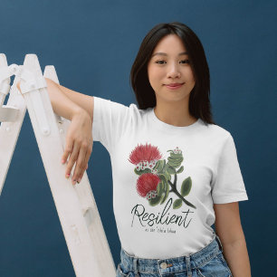 Camiseta Aguá de Flor de Lehua Roja Hawaiana Resiliencia en