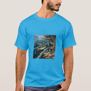 Camiseta Agua del río de peces Pintado de flores