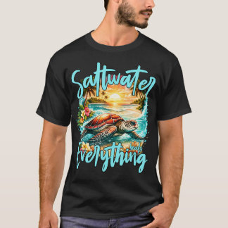 Camiseta Agua Salada Cura Todo Tortuga Marina Tropical