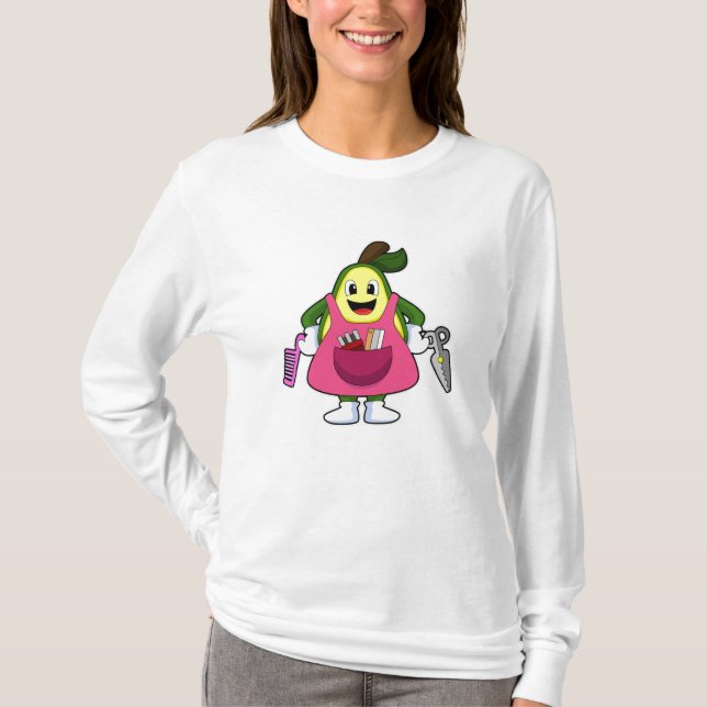 Camiseta Aguacate como peluquero con tijeras y comb (Anverso)