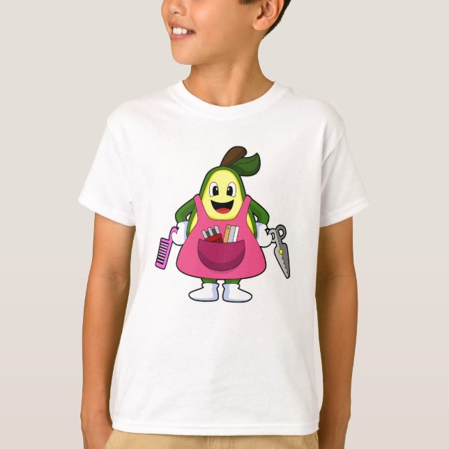 Camiseta Aguacate como peluquero con tijeras y comb (Anverso)