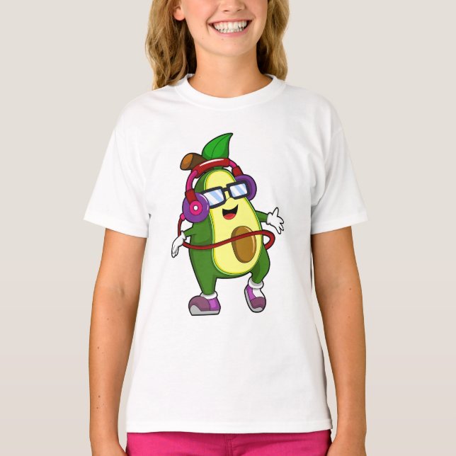 Camiseta Aguacate en la música con audífono (Anverso)