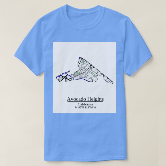 Camiseta Aguacate Heights California Road Map Art Blue Rive (Diseño del anverso)