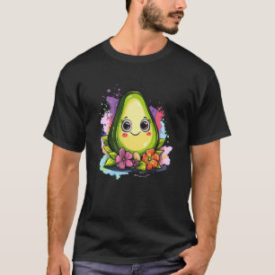 Camiseta Aguacate Kawaii Lindo con Flores para Veganos