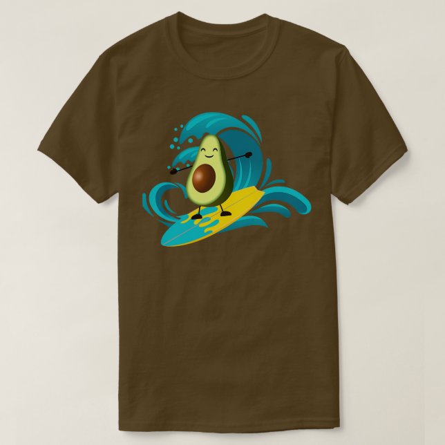 Camiseta aguacate lindo y divertido surfeando una ola (Diseño del anverso)