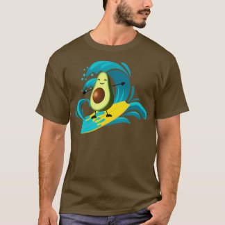 Camiseta aguacate lindo y divertido surfeando una ola