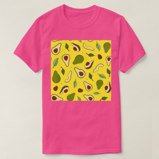 Camiseta aguacates dibujados a mano y hojas en amarillo (Diseño del anverso)