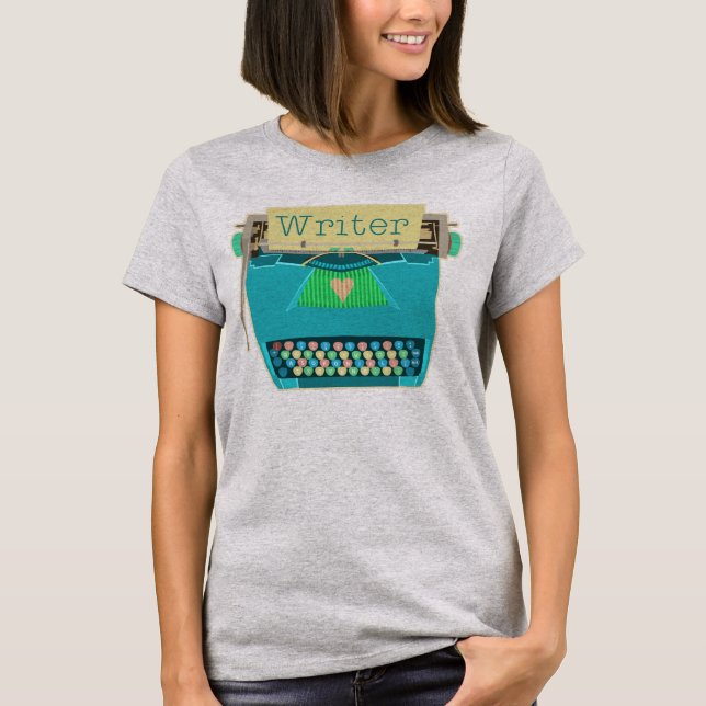 Camiseta Aguamarina moderna retra linda de la máquina de (Anverso)