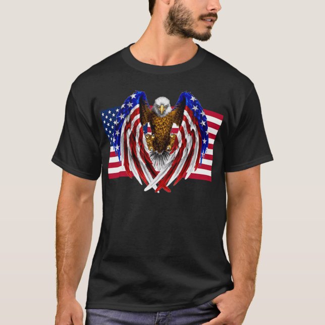 Camiseta Águila americana sobre la bandera americana (Anverso)