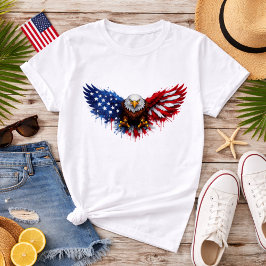 Camiseta Águila Calva Patriótica de Rojo, Blanco y Azul
