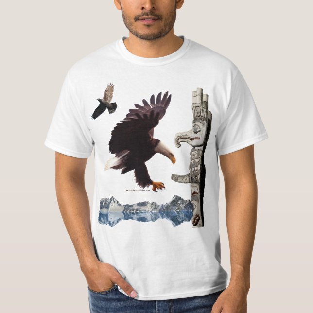 Camiseta Águila calva, Tótem Pole, Raven y Montaña (Anverso)