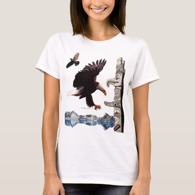Camiseta Águila calva, Tótem Pole, Raven y Montaña (Anverso)