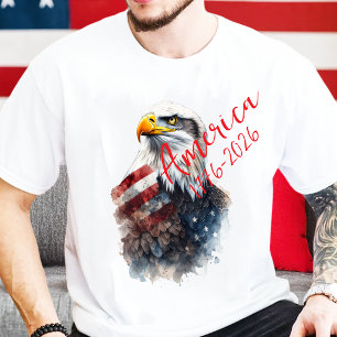Camiseta águila calva y bandera estadounidense acuarela del