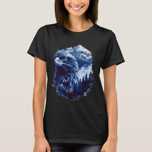 Camiseta águila frente a la luna montaña y bosque salvaje b (Anverso)