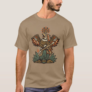 Camiseta Águila guerrera azteca con lanza color vintage