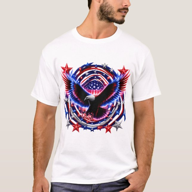 Camiseta Águila Neón Patriótica Explosión – Rojo Blanco & A (Anverso)