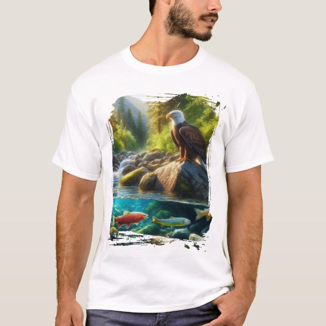 Camiseta Águila Sobre Corriente De Montaña Natural (Anverso)