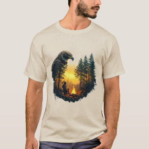 Camiseta 🦅 Águila Sobre Fogata en el Desierto al Atardecer