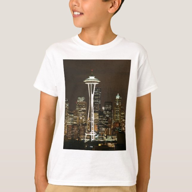 Camiseta Aguja esmeralda del espacio de Seattle Washington (Anverso)
