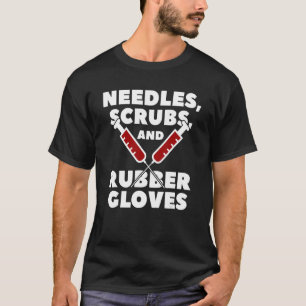 Camiseta Agujas, batas y guantes de goma Asistente médico
