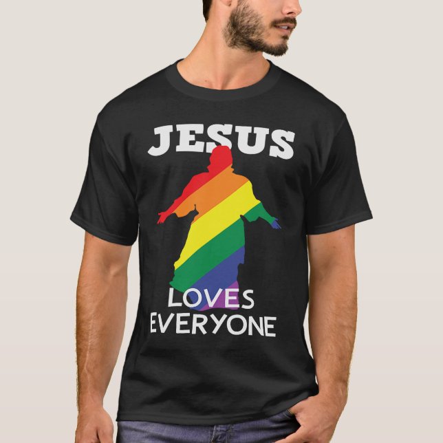 Camiseta Ah Hombres LGBT Orgullo gay Jesús Bandera Arcoiris (Anverso)