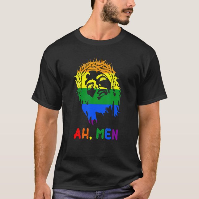 Camiseta Ah Men Arcoiris Bandera del Orgullo LGBTQ Gay Jesu (Anverso)