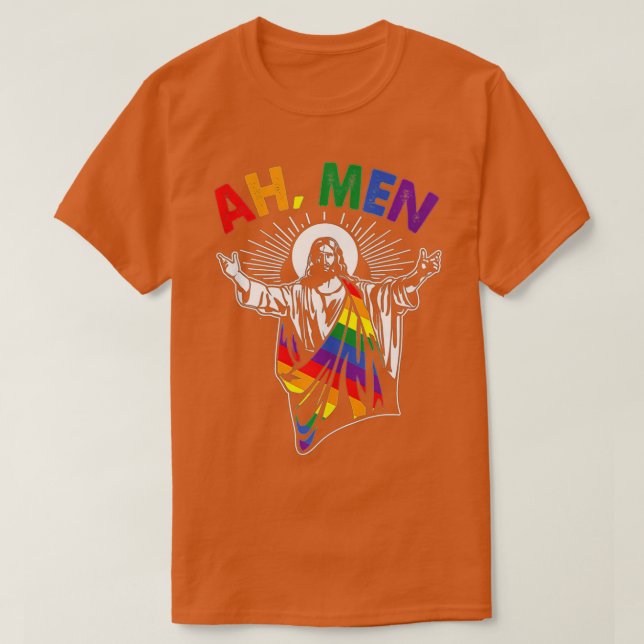 Camiseta Ah Men Funny LGBT Gay Pride Jesus Rainbow Flag Chr (Diseño del anverso)