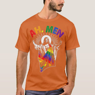 Camiseta Ah Men Funny LGBT Gay Pride Jesus Rainbow Flag Chr