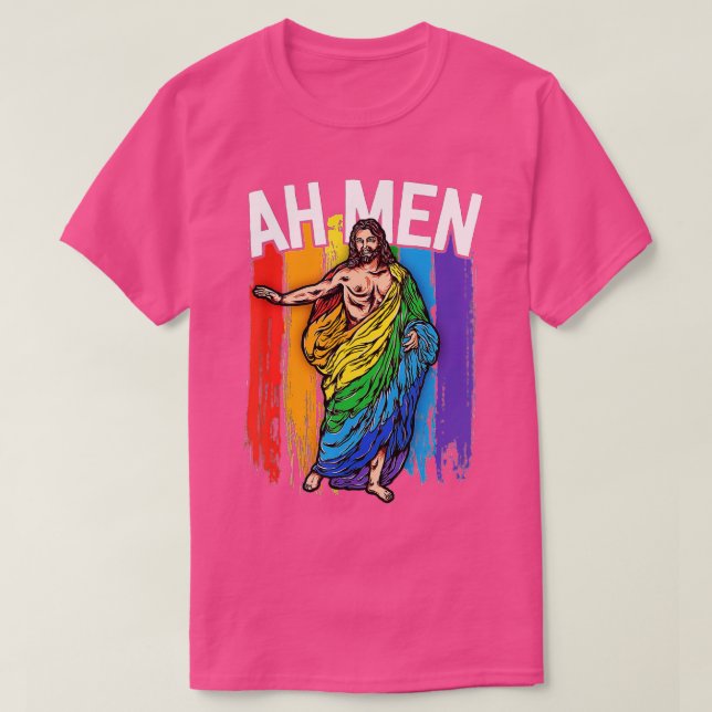 Camiseta Ah Men Gay Jesus Funny LGBQ Regalos Arcoiris  (Diseño del anverso)