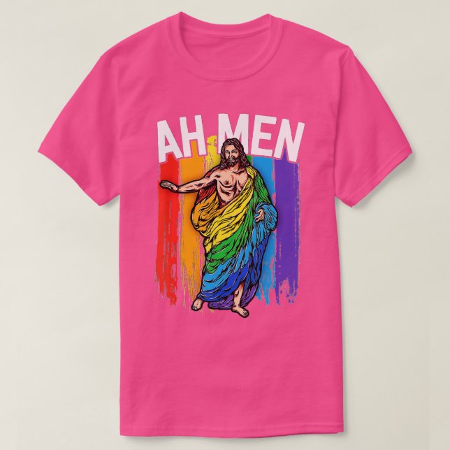 Camiseta Ah Men Gay Jesus Funny LGBQ Regalos Arcoiris (Diseño del anverso)