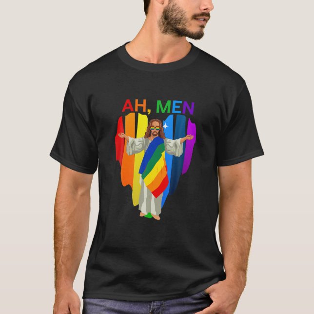 Camiseta Ah Men Gay Jesus Shameless Orgullo LGBT Tee (Anverso)