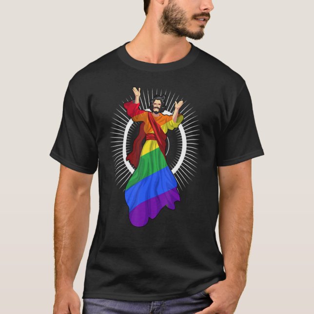 Camiseta Ah Men Gracioso Orgullo Gay Lgbt Jesús Bandera Arc (Anverso)