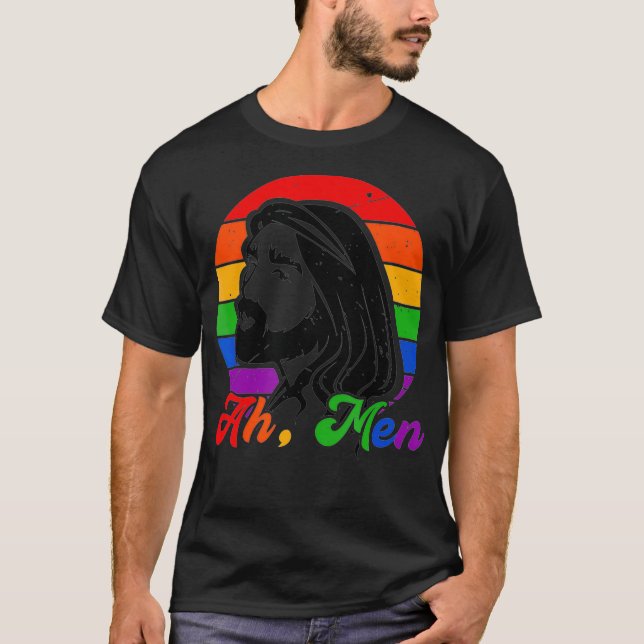 Camiseta Ah Men Jesus Christ Gay Christian Funny Orgullo LG (Anverso)