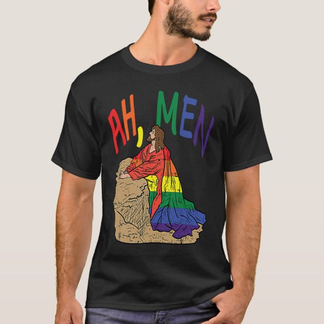 Camiseta Ah Men  LGBT Gay Pride Jesus Prayer Rainbow Flag (Anverso)