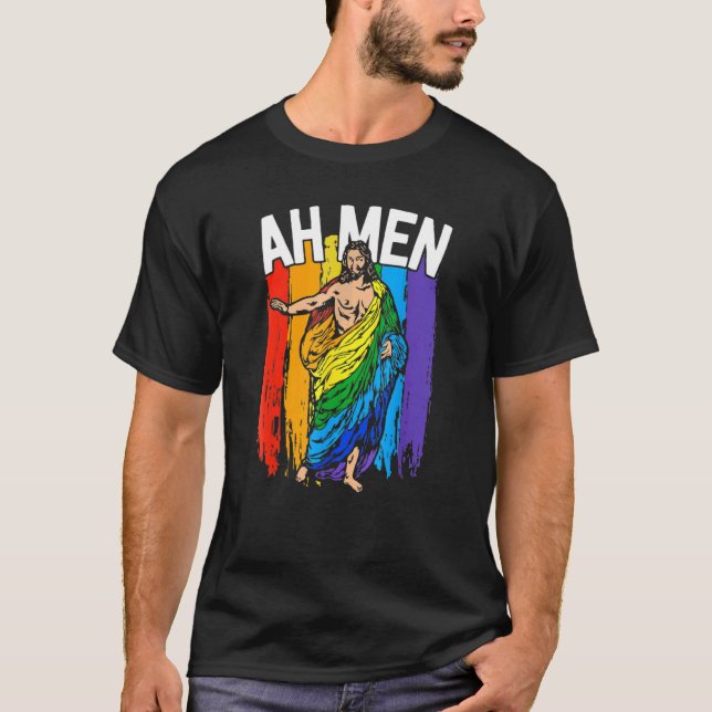 Camiseta Ah Men Lgbt Jesus Rainbow Christian (Anverso)