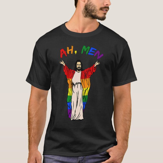 Camiseta Ah Men Lgbt Orgullo Gay Jesús Arcoiris Bandera de  (Anverso)