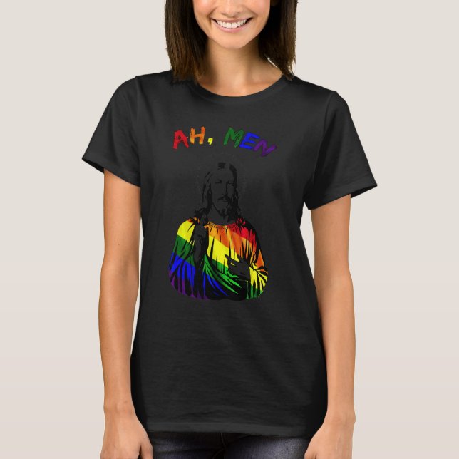 Camiseta Ah Men Lgbt Orgullo Gay Jesús Arcoiris Bandera de  (Anverso)