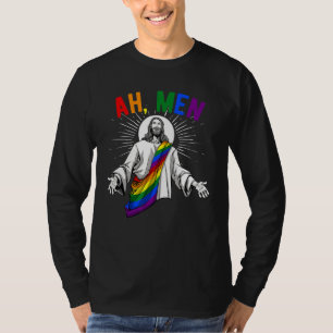 Camiseta Ah Men Lgbt Orgullo Gay Jesús Bandera Arcoiris Cri