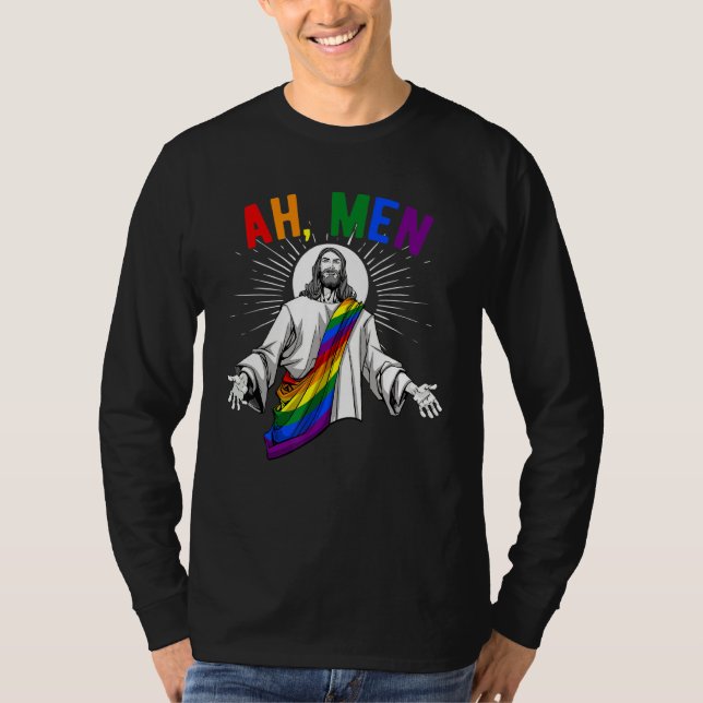 Camiseta Ah Men Lgbt Orgullo Gay Jesús Bandera Arcoiris Cri (Anverso)