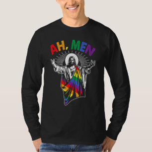 Camiseta Ah Men Lgbt Orgullo Gay Jesús Bandera Arcoiris Cri