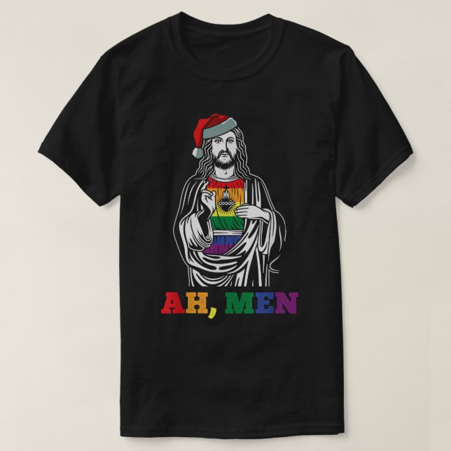 Camiseta Ah Men Navidades Graciosos Orgullo LGBTQ XMas Jesu (Diseño del anverso)