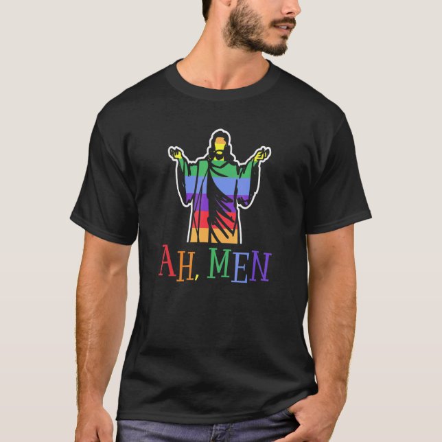 Camiseta Ah Men Orgullo Gay Chiste Cristiano Jesús Pun Humo (Anverso)