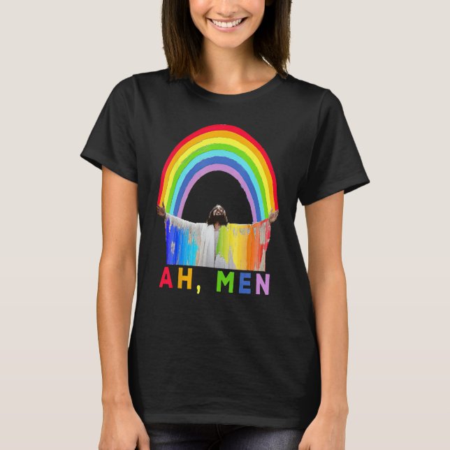 Camiseta Ah Men Rainbow Gay Jesus Christian Gay Rights Gay  (Anverso)