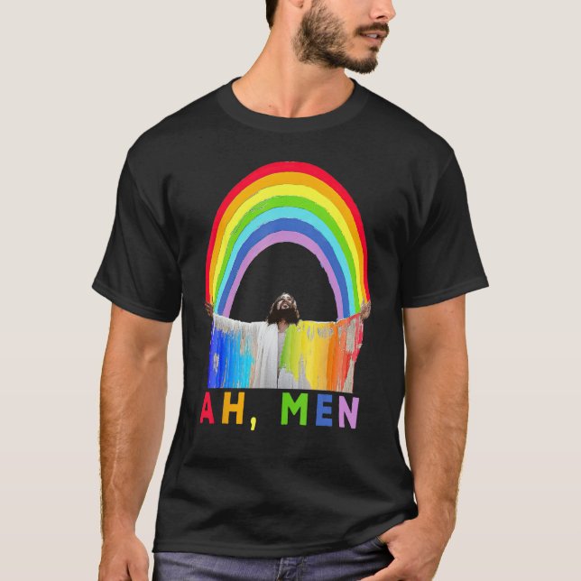 Camiseta Ah Men Rainbow Gay Jesus Christian Gay Rights Gay  (Anverso)