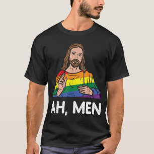 Camiseta Ah Men Rainbow Gay Jesus Christian LGBT Bandera de