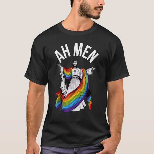 Camiseta Ah Men Rainbow Gay Jesus Christian Lgbt Bandera de (Anverso)