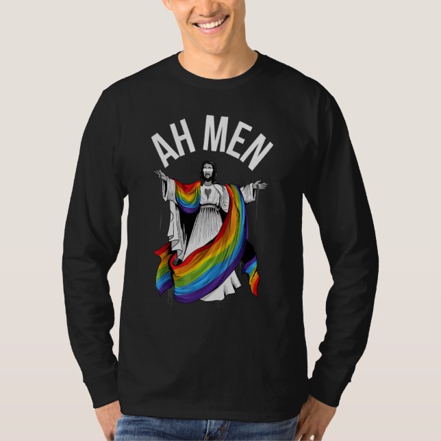 Camiseta Ah Men Rainbow Gay Jesus Christian Lgbt Bandera de (Anverso)