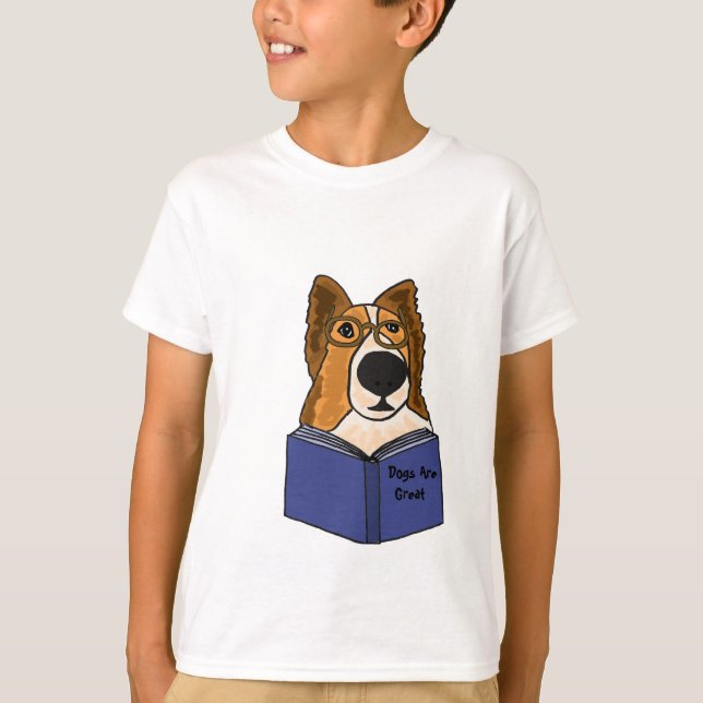 Camiseta AH- Sheltie Perro leyendo un camisón de libros (Anverso)
