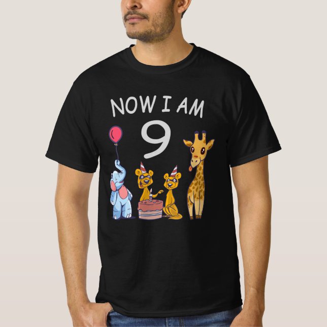 Camiseta Ahora tengo 9 años, 9 años, cumpleaños en el zooló (Anverso)